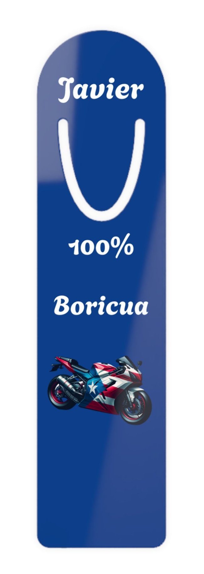 Personalized 100% Boricua Motorcycle Bookmark Puerto Rican Flag - 5 inch