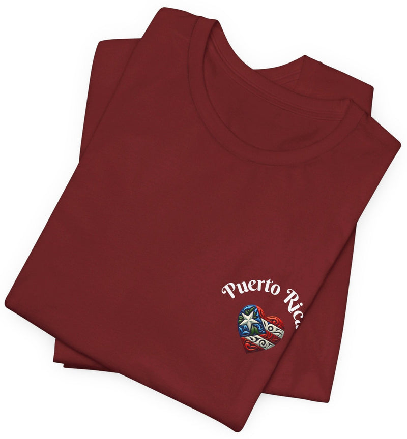 Puerto Rico Flag Heart Short Sleeve Tee Left side design