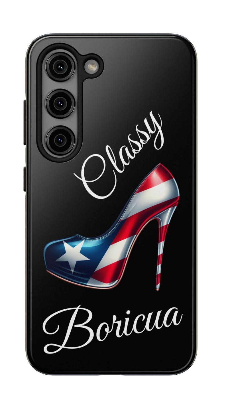 Galaxy Tough Black Phone Case Classy Boricua Stiletto - Puerto Rico Flag 🇵🇷🥁 -Weeeepa!