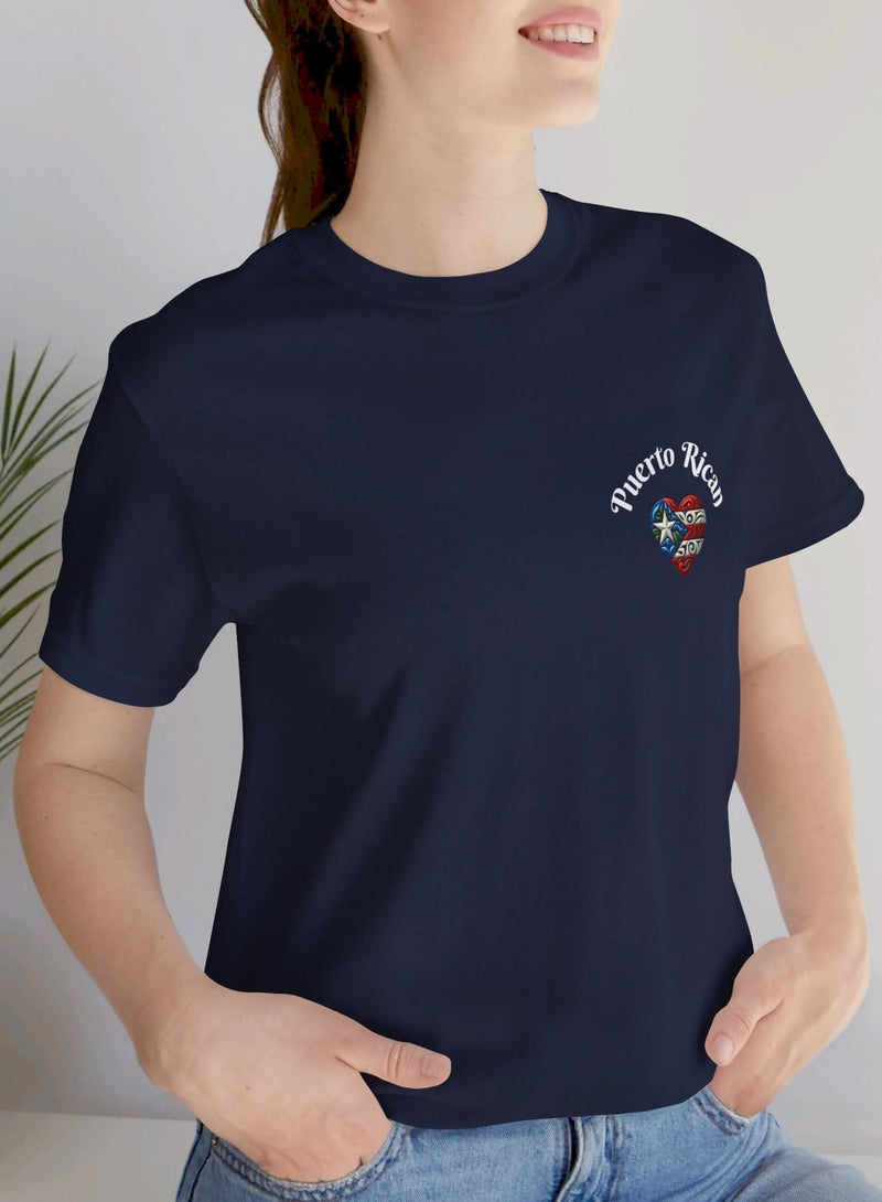 Puerto Rico Flag Heart Short Sleeve Tee Left side design