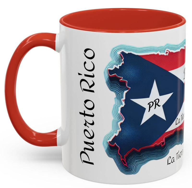 Puerto Rico Flag🇵🇷Map Accent Coffee Mug (11oz)