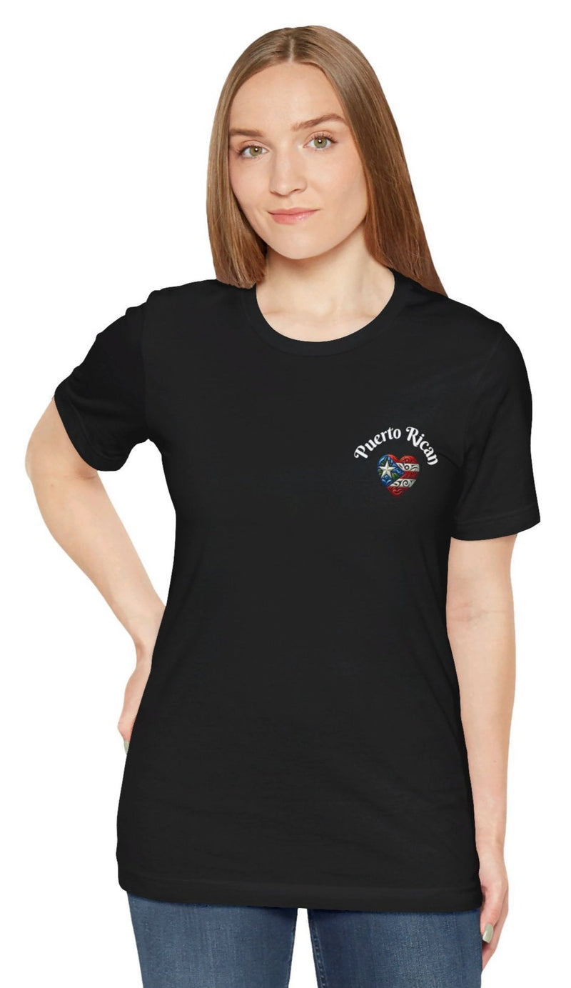 Puerto Rico Flag Heart Short Sleeve Tee Left side design