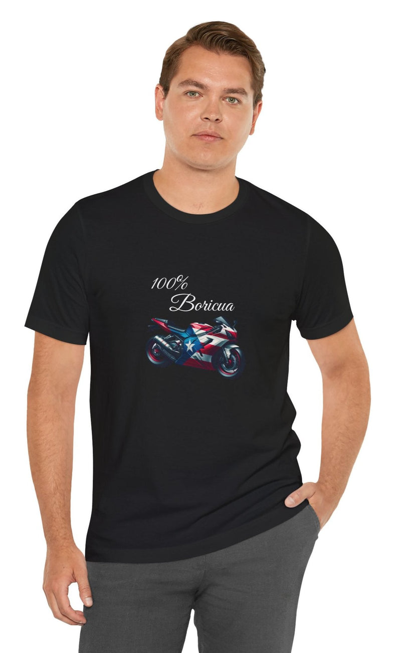 100% Boricua Motorcycle Jersey Short Sleeve Tee - Puerto Rico - Puertorriqueño