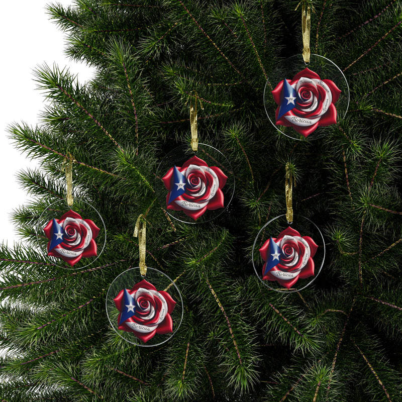 Boricua Puerto Rican Flag Rose Ornament - Bandera Puertorriqueña, Boricua, Latino. Weeeepa!