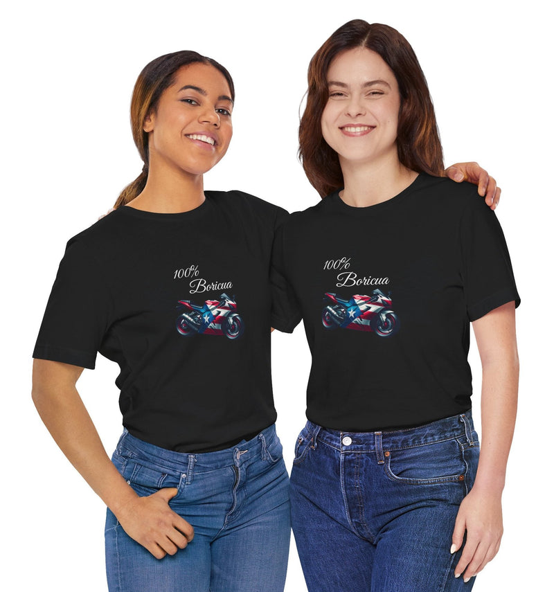 100% Boricua Motorcycle Jersey Short Sleeve Tee - Puerto Rico - Puertorriqueño