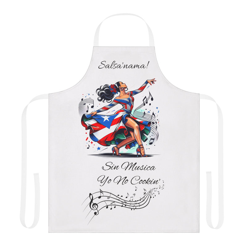 PUERTO RICO "SIN MUSICA YO NO COOKIN" APRON- DELANTAL, 5-Color Straps