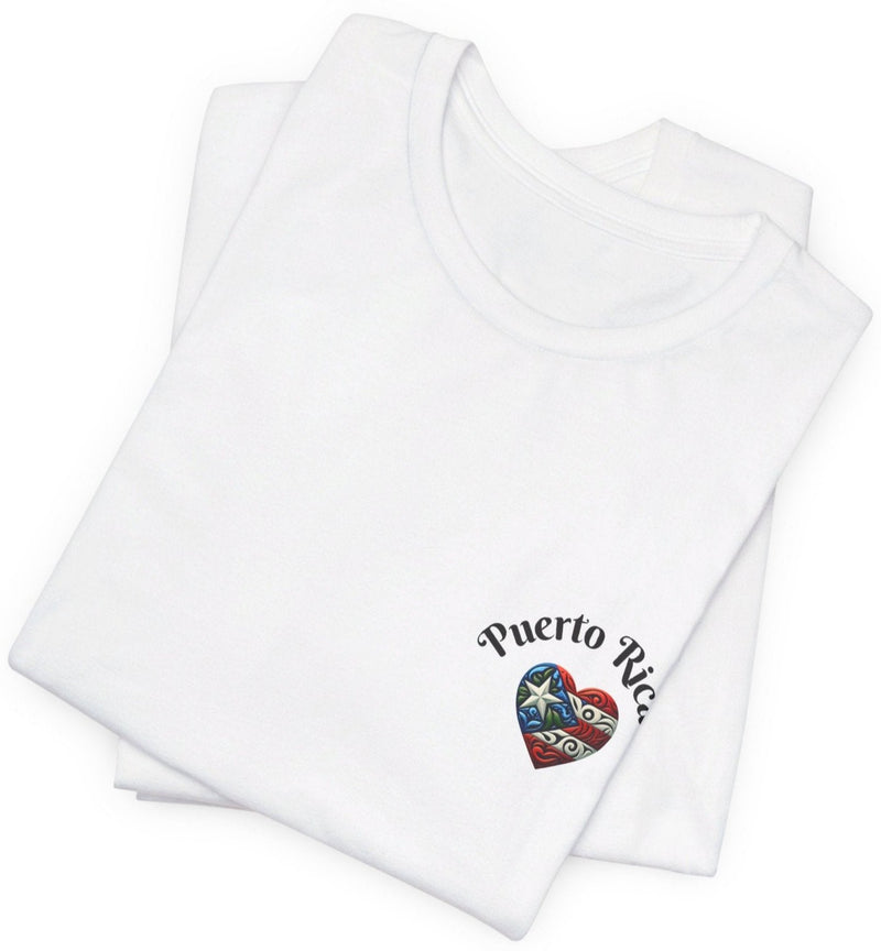 Puerto Rico Flag Heart Short Sleeve Tee Left side design