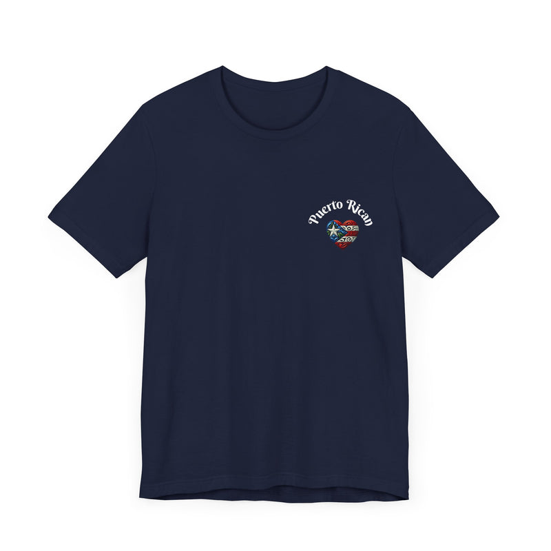 Puerto Rico Flag Heart Short Sleeve Tee Left side design