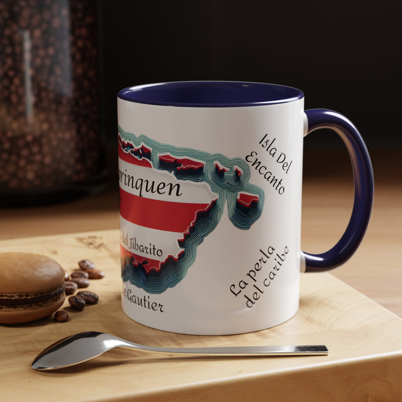 Puerto Rico Flag🇵🇷Map Accent Coffee Mug (11oz)