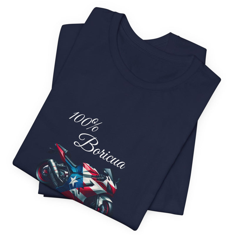 100% Boricua Motorcycle Jersey Short Sleeve Tee - Puerto Rico - Puertorriqueño