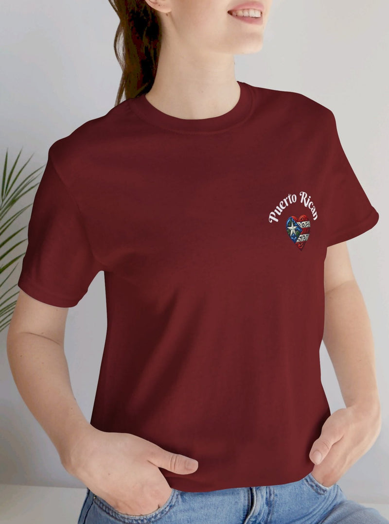 Puerto Rico Flag Heart Short Sleeve Tee Left side design