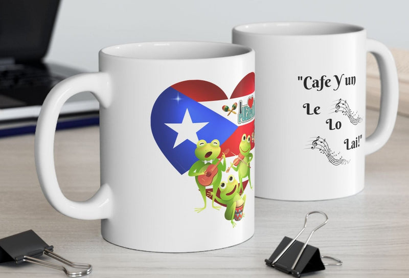 “I ❤️ Puerto Rico - Coquí Serenade" - "Café y un Le Lo Lai," - Mug 11oz