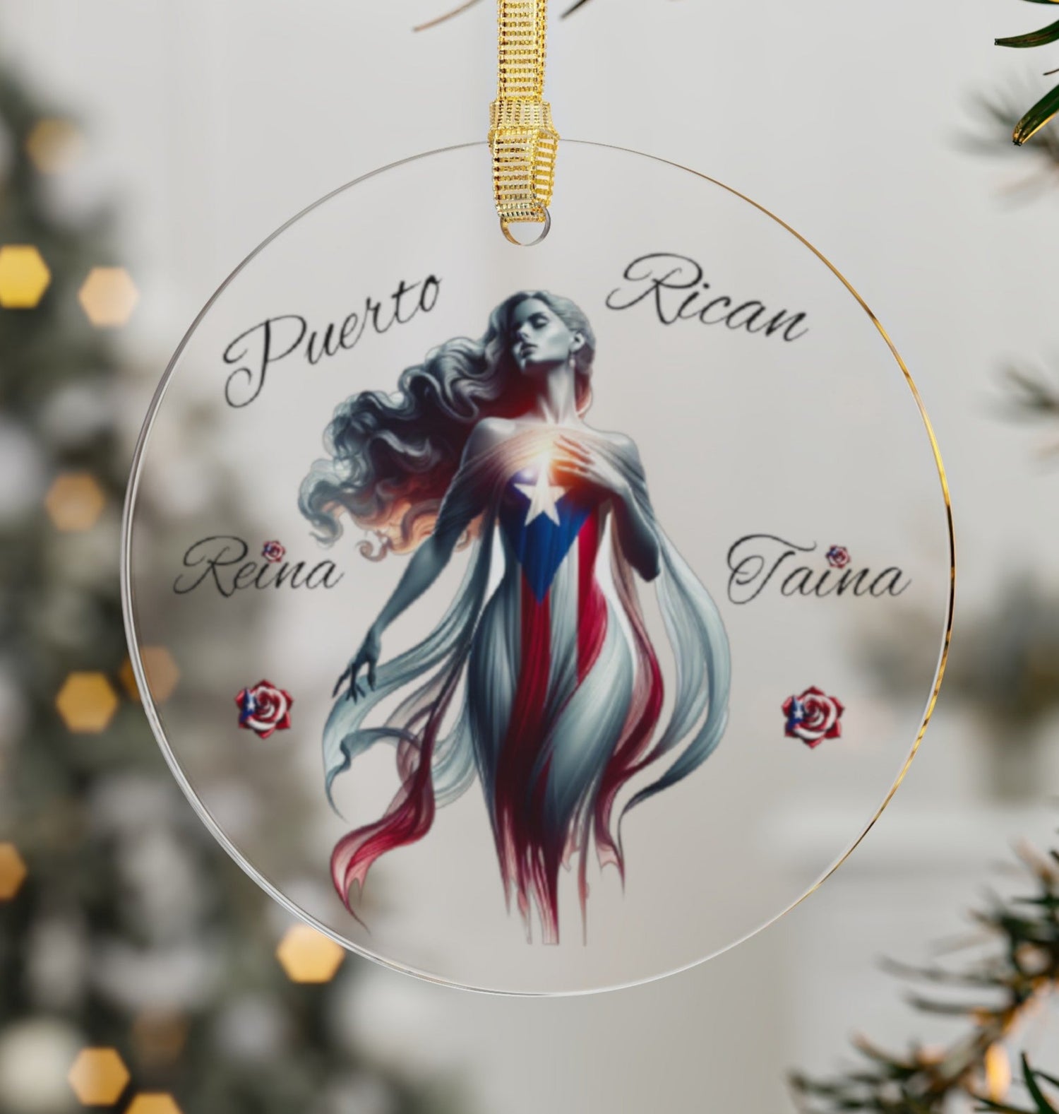 Puerto Rican 🇵🇷 Taína Acrylic Ornament -Puerto Rico flag - Latina, Latino,Reina Taína"