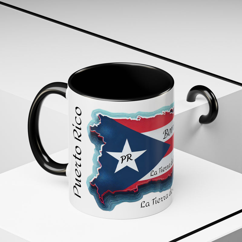 Puerto Rico Flag🇵🇷Map Accent Coffee Mug (11oz)
