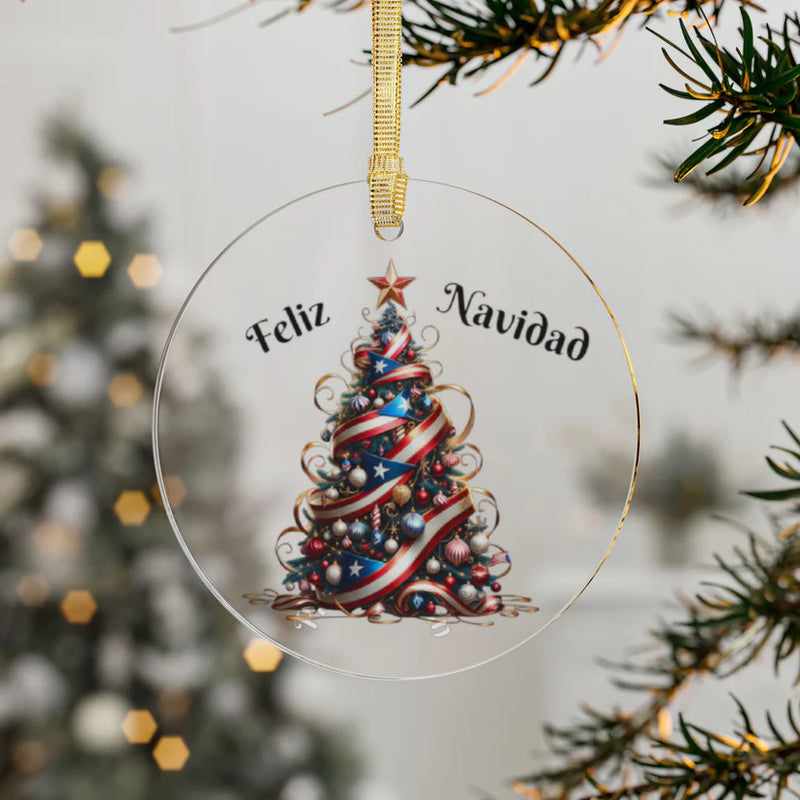 Christmas Tree 🇵🇷✨ Puerto Rico Flag - Acrylic Ornament -Puerto Rico Flag Ornament