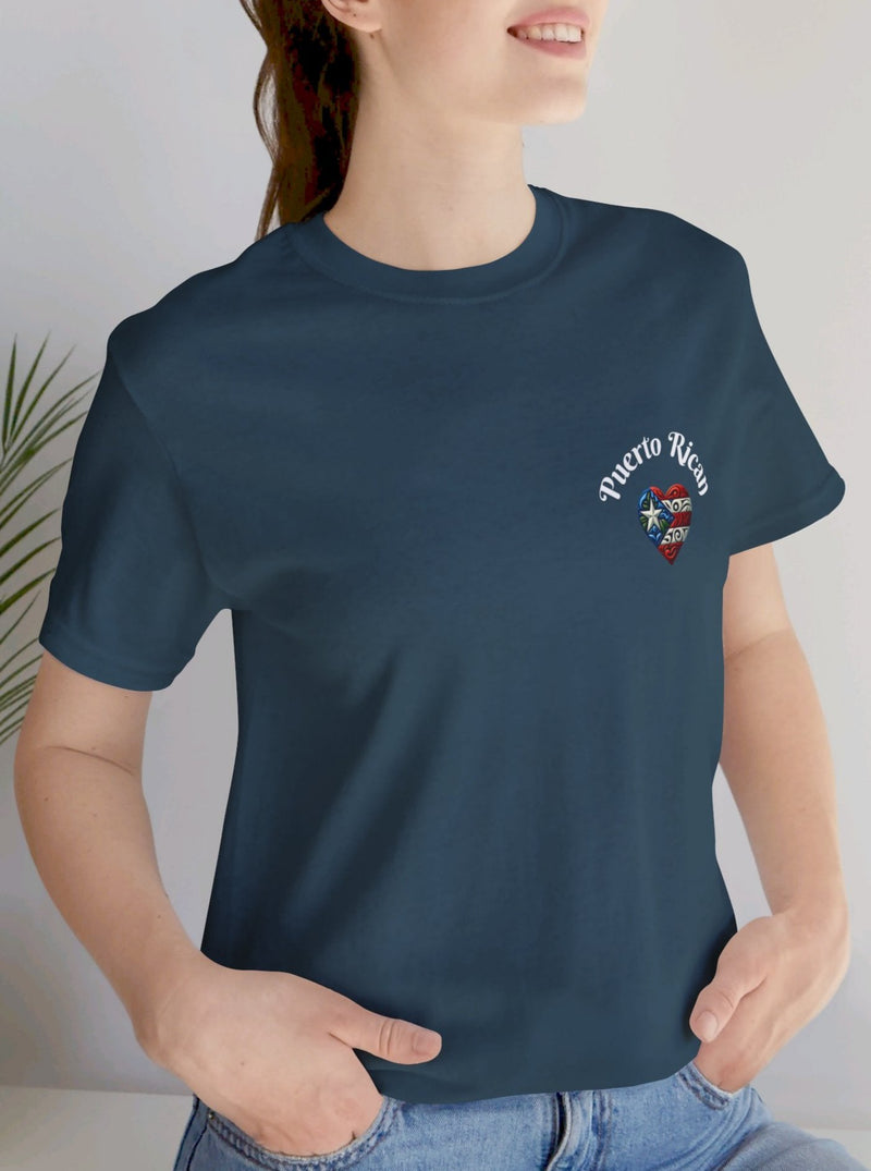 Puerto Rico Flag Heart Short Sleeve Tee Left side design