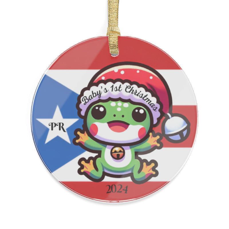 Baby's 1st Christmas Coqui Frog Puerto Rico Flag Acrylic Ornament πΌπ΅π·β¨