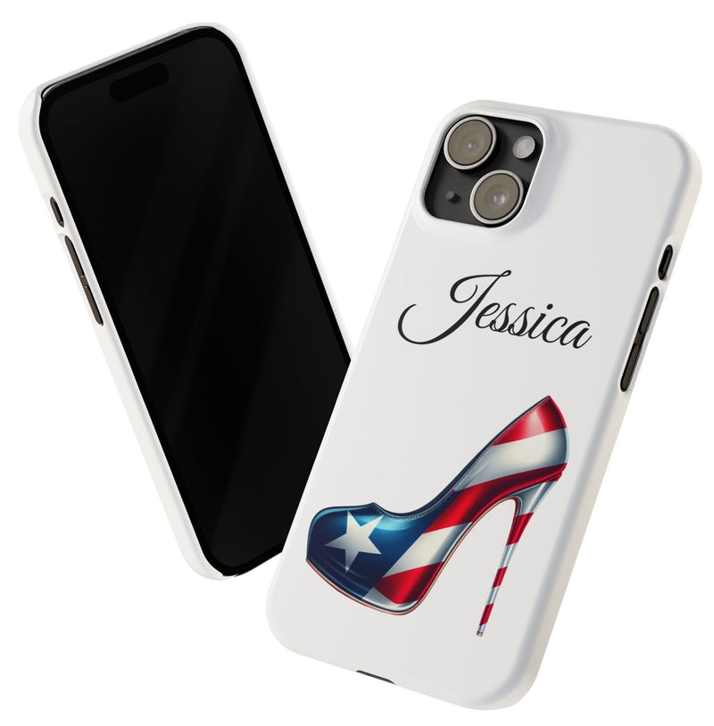 Personalized Stiletto iPhone Cell Phone Cases - White Slim Rico Flag π΅π·π₯ - Latina