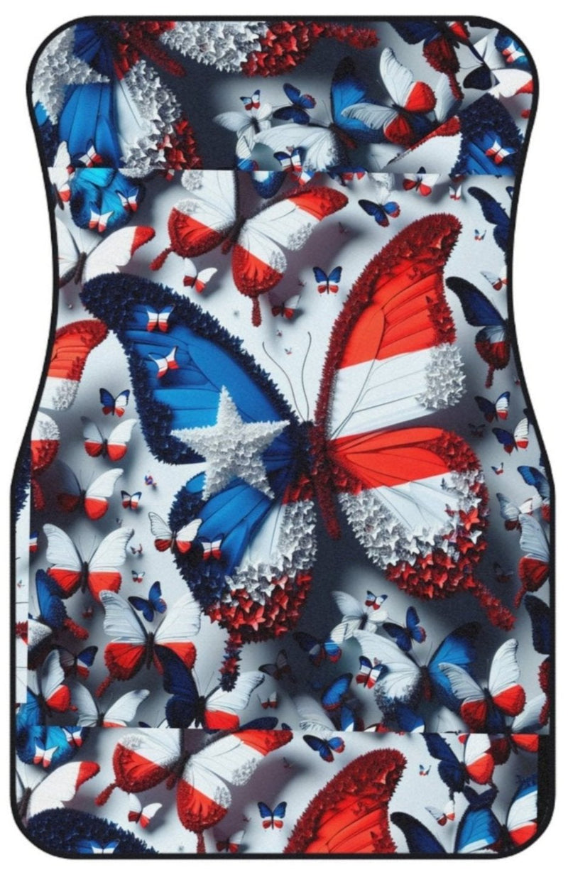 Puerto Rico Flag🇵🇷 Butterfly Flag Car Floor Mats, (Set of 4)