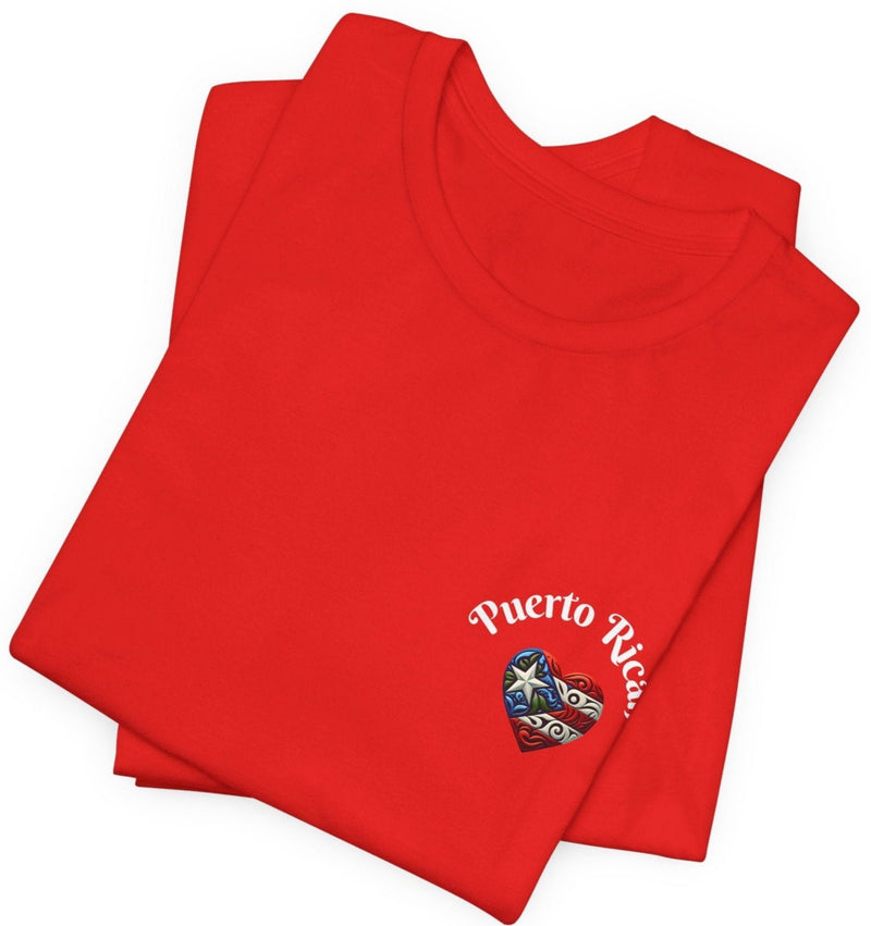 Puerto Rico Flag Heart Short Sleeve Tee Left side design