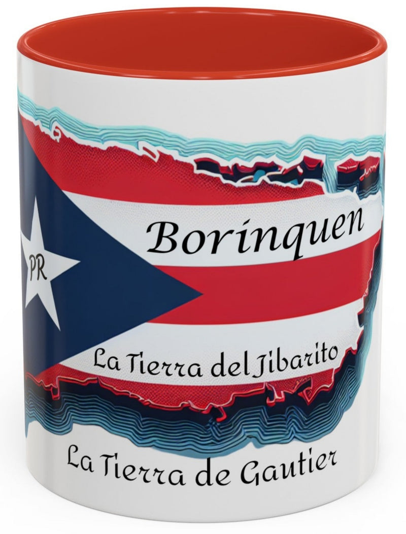 Puerto Rico Flag🇵🇷Map Accent Coffee Mug (11oz)