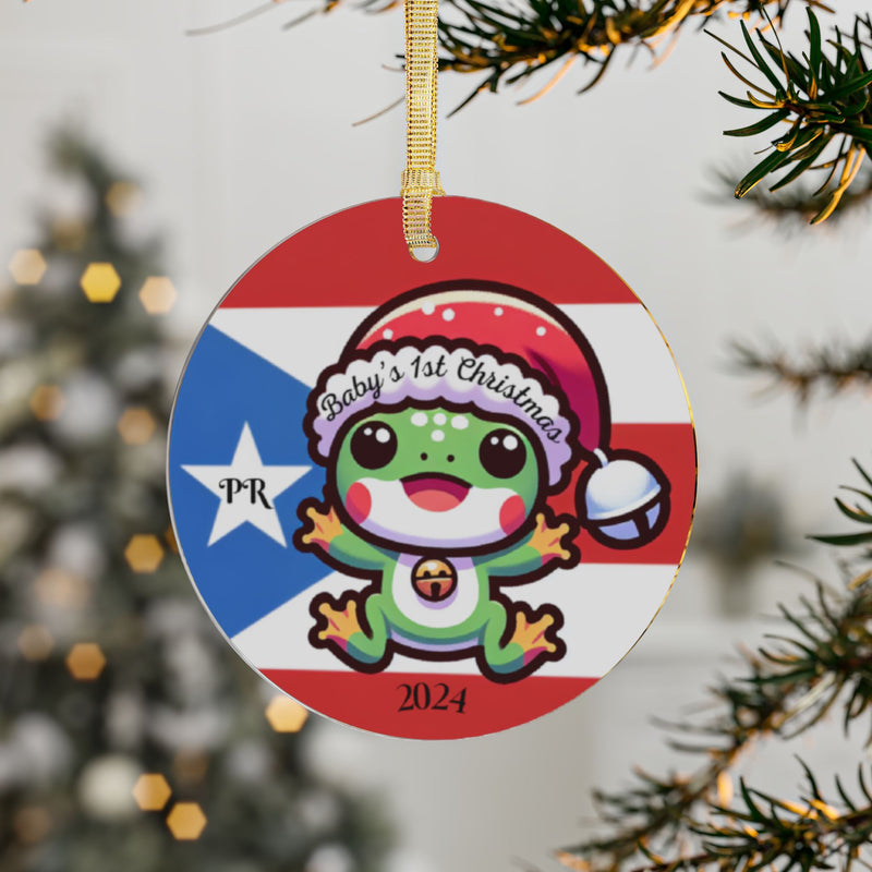 Baby's 1st Christmas Coqui Frog Puerto Rico Flag Acrylic Ornament πΌπ΅π·β¨