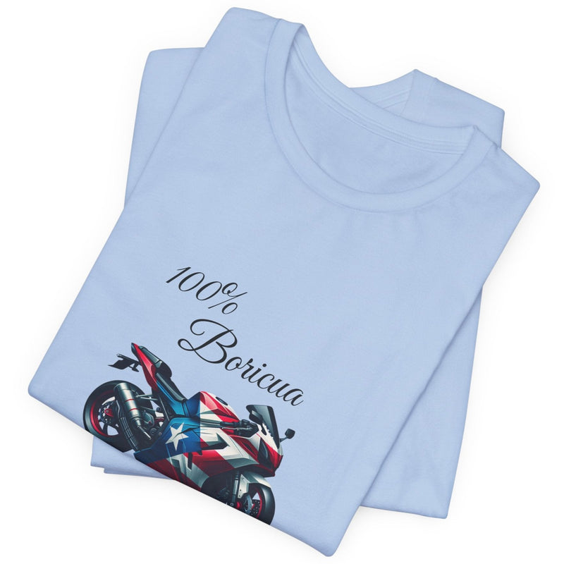 100% Boricua Motorcycle Jersey Short Sleeve Tee - Puerto Rico - Puertorriqueño