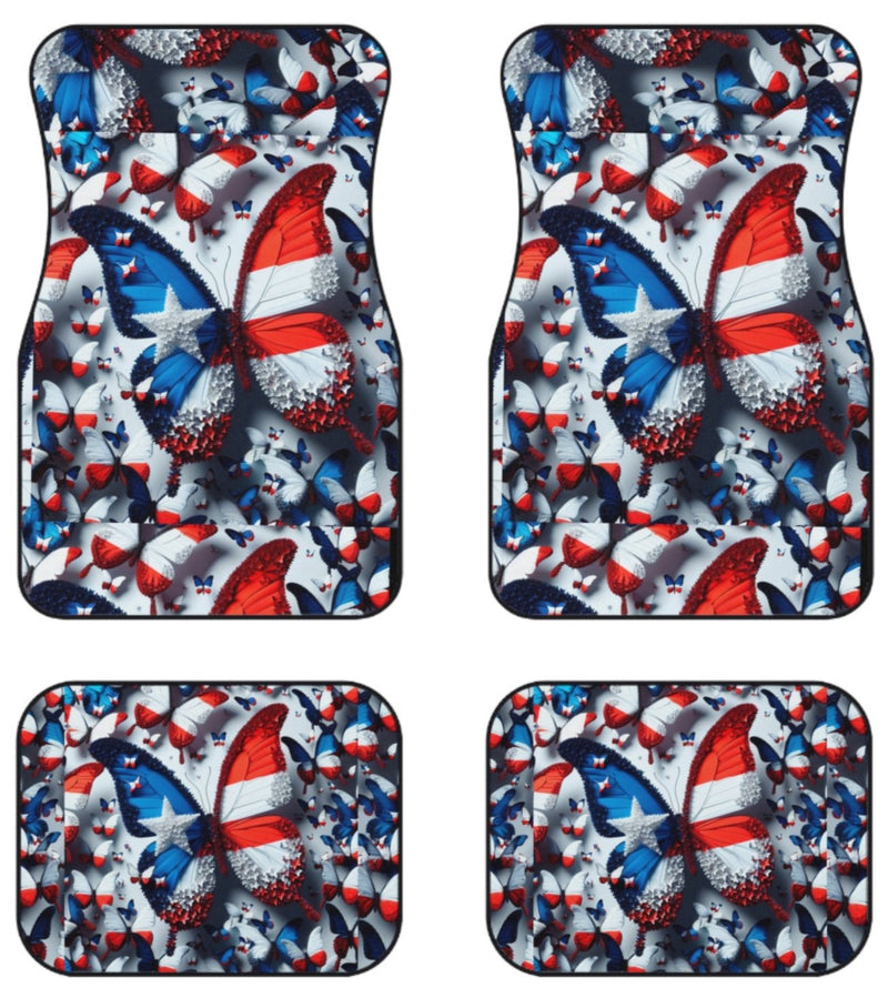 Puerto Rico Flag🇵🇷 Butterfly Flag Car Floor Mats, (Set of 4)