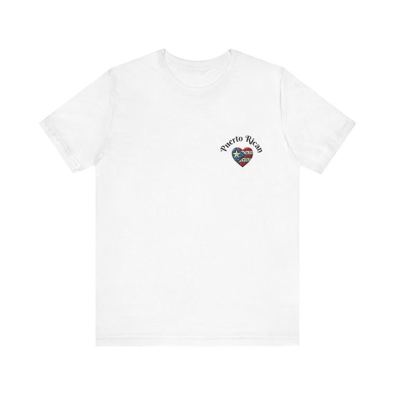 Puerto Rico Flag Heart Short Sleeve Tee Left side design