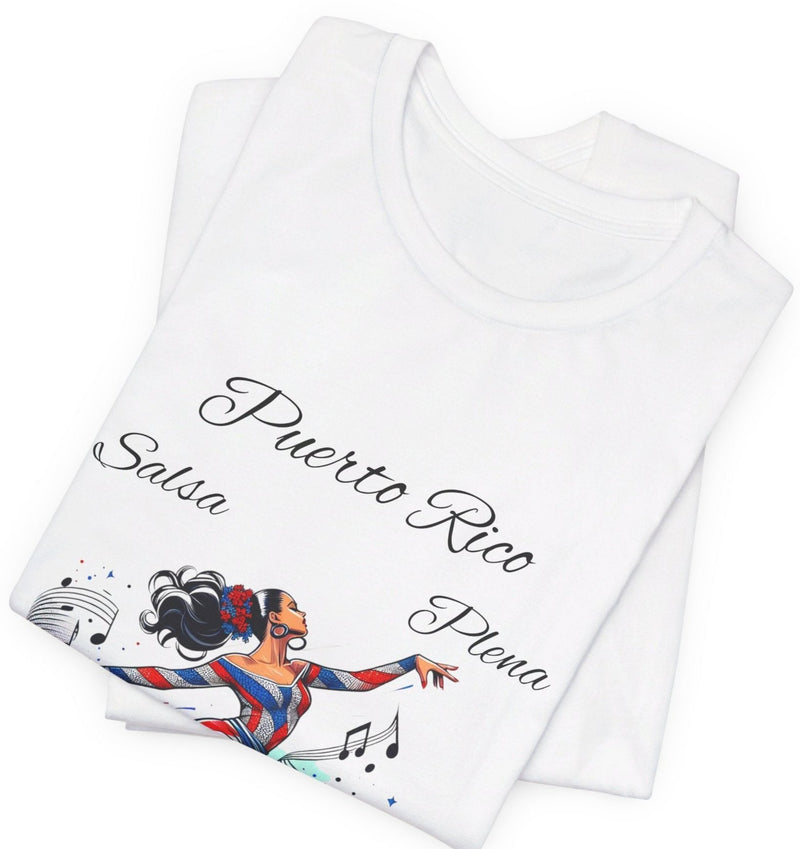 Puerto Rico "Salsa, Plena, Bomba, Reggaeton" Jersey Short Sleeve Tee - Puerto Rico Flag - Puertorriqueña - Puertorriqueño, Latin Music, Salsa Dancer