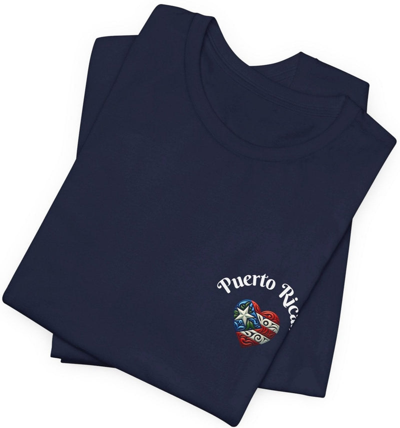Puerto Rico Flag Heart Short Sleeve Tee Left side design