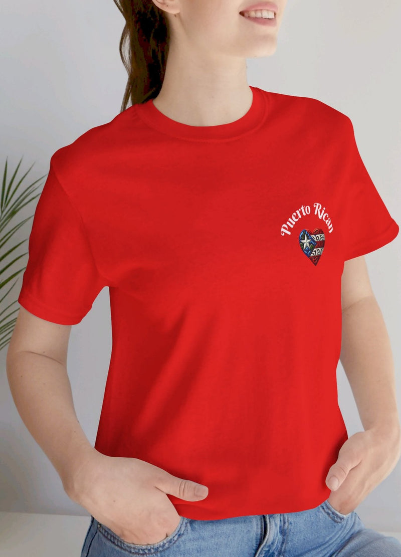 Puerto Rico Flag Heart Short Sleeve Tee Left side design