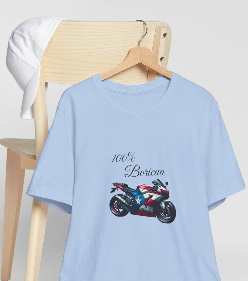 100% Boricua Motorcycle Jersey Short Sleeve Tee - Puerto Rico - Puertorriqueño