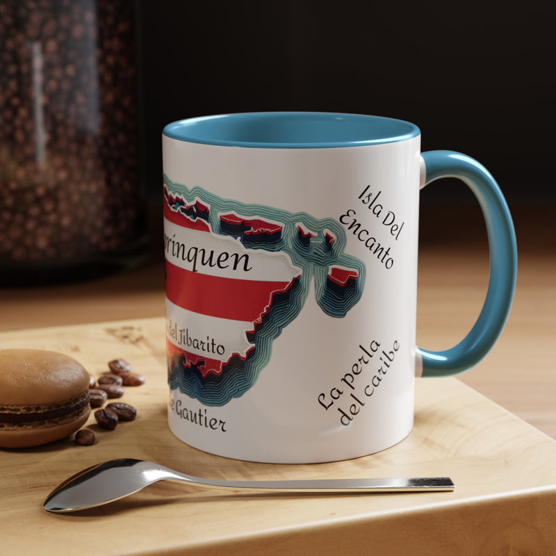 Puerto Rico Flag🇵🇷Map Accent Coffee Mug (11oz)