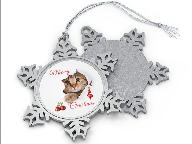 Peeking Christmas Kitty Cat Pewter Snowflake Ornament