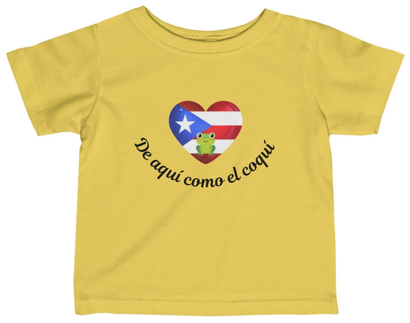Puerto Rico, "De aquí como el Coquí" - Infant Fine Jersey Tee,PuertoRico, Coquí, Borinquenito, PuertoRicanPride, IslandStyle, InfantFashion, CuteKidsClothing, BabyFashion, BoricuaBaby,CaribbeanVibes