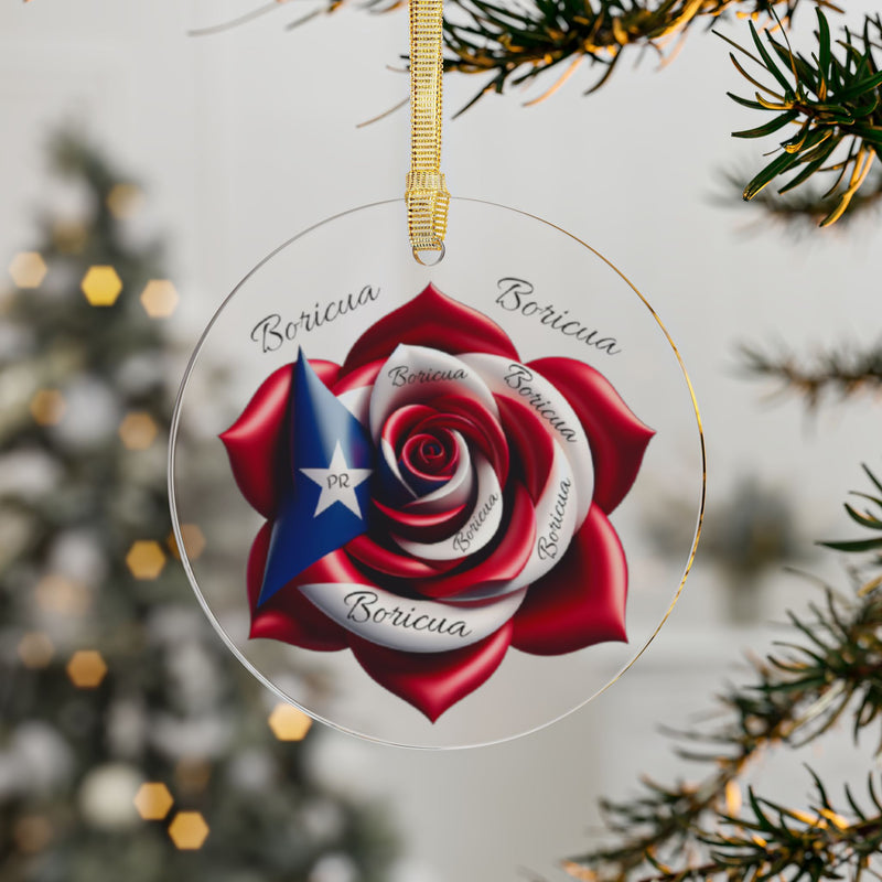 Boricua Puerto Rican Flag Rose Ornament - Bandera Puertorriqueña, Boricua, Latino. Weeeepa!