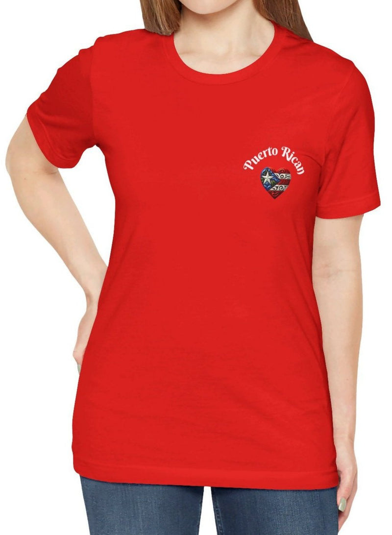 Puerto Rico Flag Heart Short Sleeve Tee Left side design
