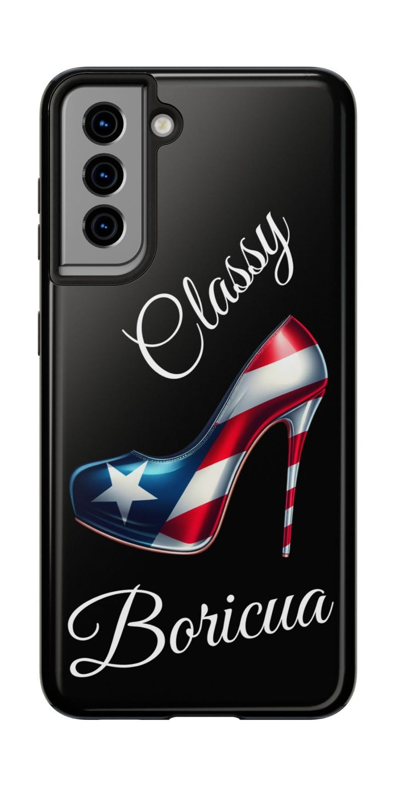 Galaxy Tough Black Phone Case Classy Boricua Stiletto - Puerto Rico Flag 🇵🇷🥁 -Weeeepa!