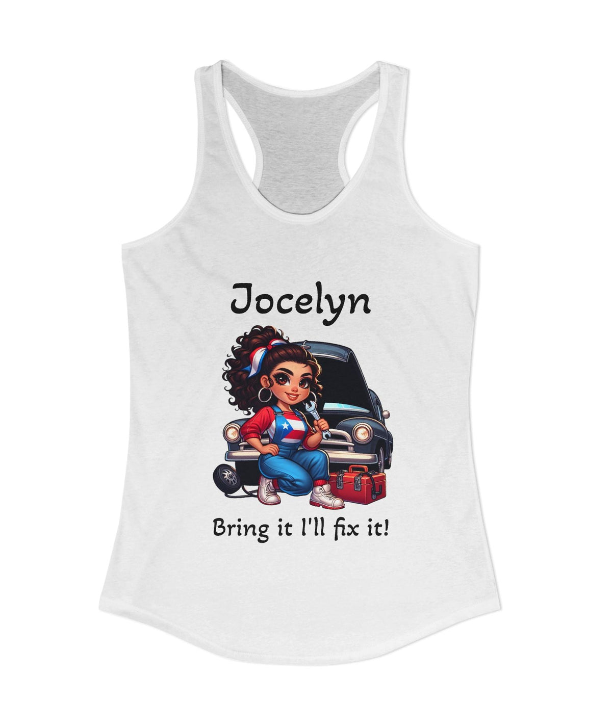 Puerto Rican Woman Mechanic Personalized Racerback Tank Top