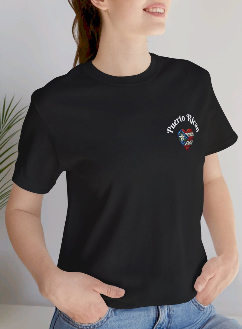 Puerto Rico Flag Heart Short Sleeve Tee Left side design