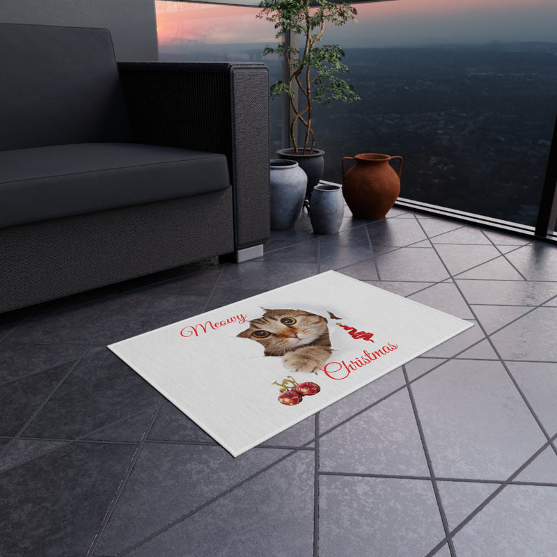 Peeking Christmas Kitty Cat Outdoor Rug