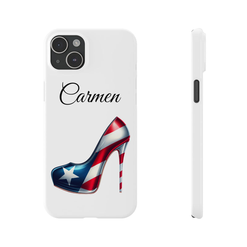 Personalized Stiletto iPhone Cell Phone Cases - White Slim Rico Flag π΅π·π₯ - Latina