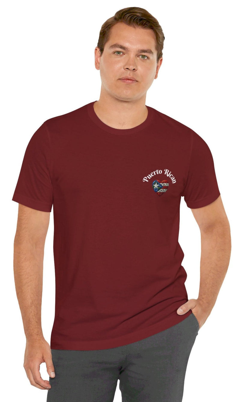 Puerto Rico Flag Heart Short Sleeve Tee Left side design