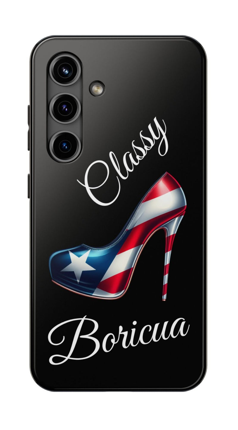 Galaxy Tough Black Phone Case Classy Boricua Stiletto - Puerto Rico Flag 🇵🇷🥁 -Weeeepa!
