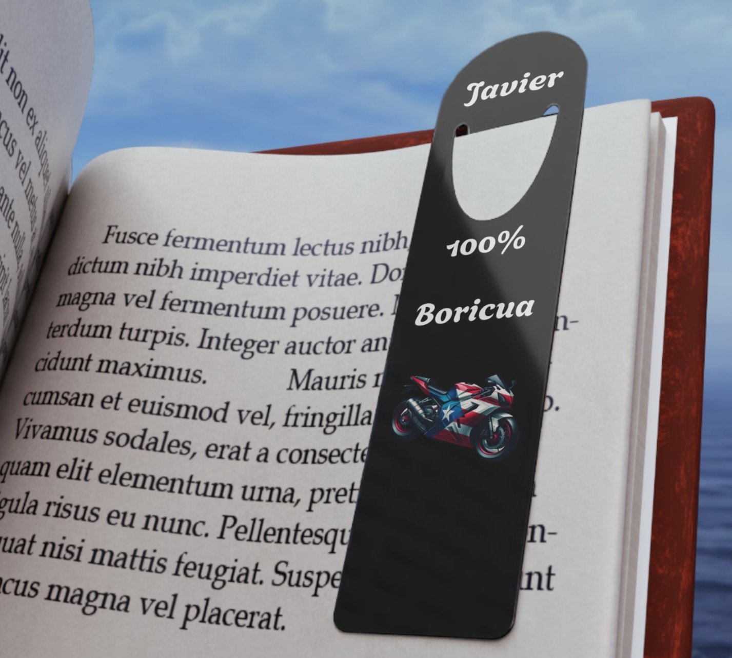 Personalized 100% Boricua Motorcycle Bookmark Puerto Rican Flag