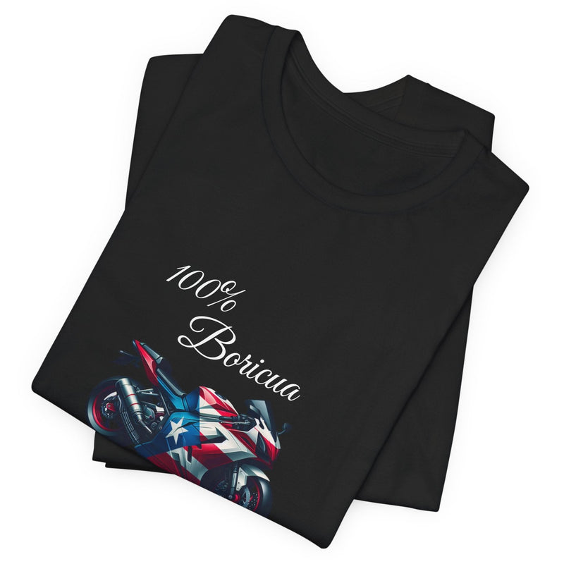 100% Boricua Motorcycle Jersey Short Sleeve Tee - Puerto Rico - Puertorriqueño