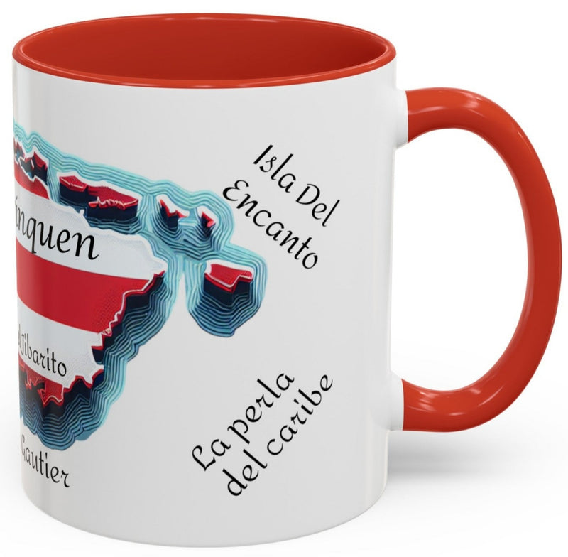 Puerto Rico Flag🇵🇷Map Accent Coffee Mug (11oz)