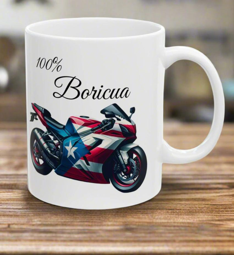 Puerto Rico Flag Ceramic Mug - Boricua Motorcycle 11oz Mug -Boricua Motorcycle Mug - Puertorriqueño -Taza de café