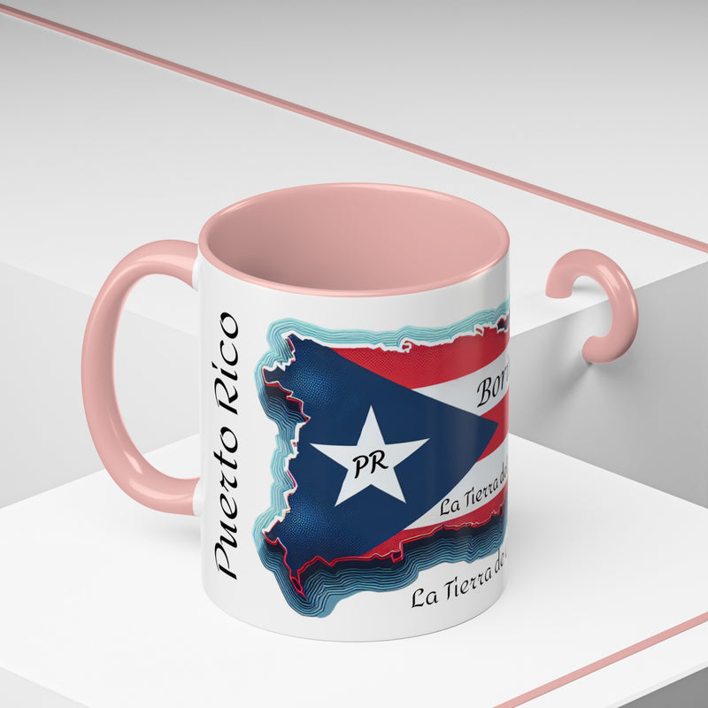 Puerto Rico Flag🇵🇷Map Accent Coffee Mug (11oz)